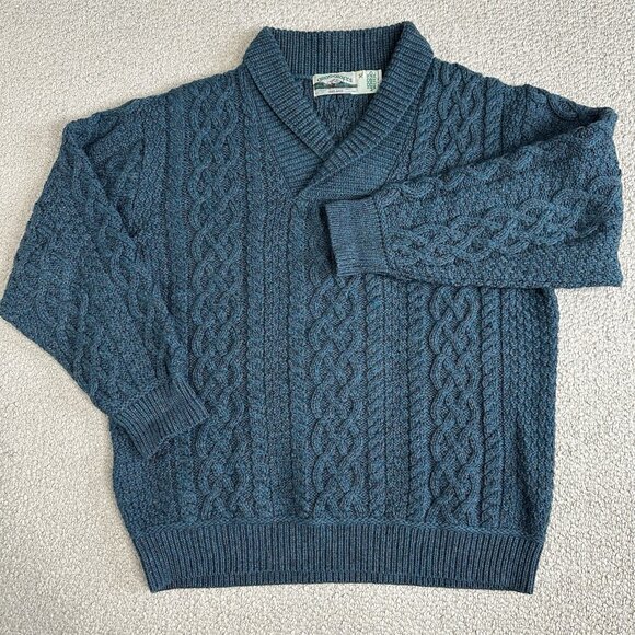 Aran Crafts Sweater Shawl Bunratty 100% Merino Wool Cable Knit XL - Picture 1 of 8
